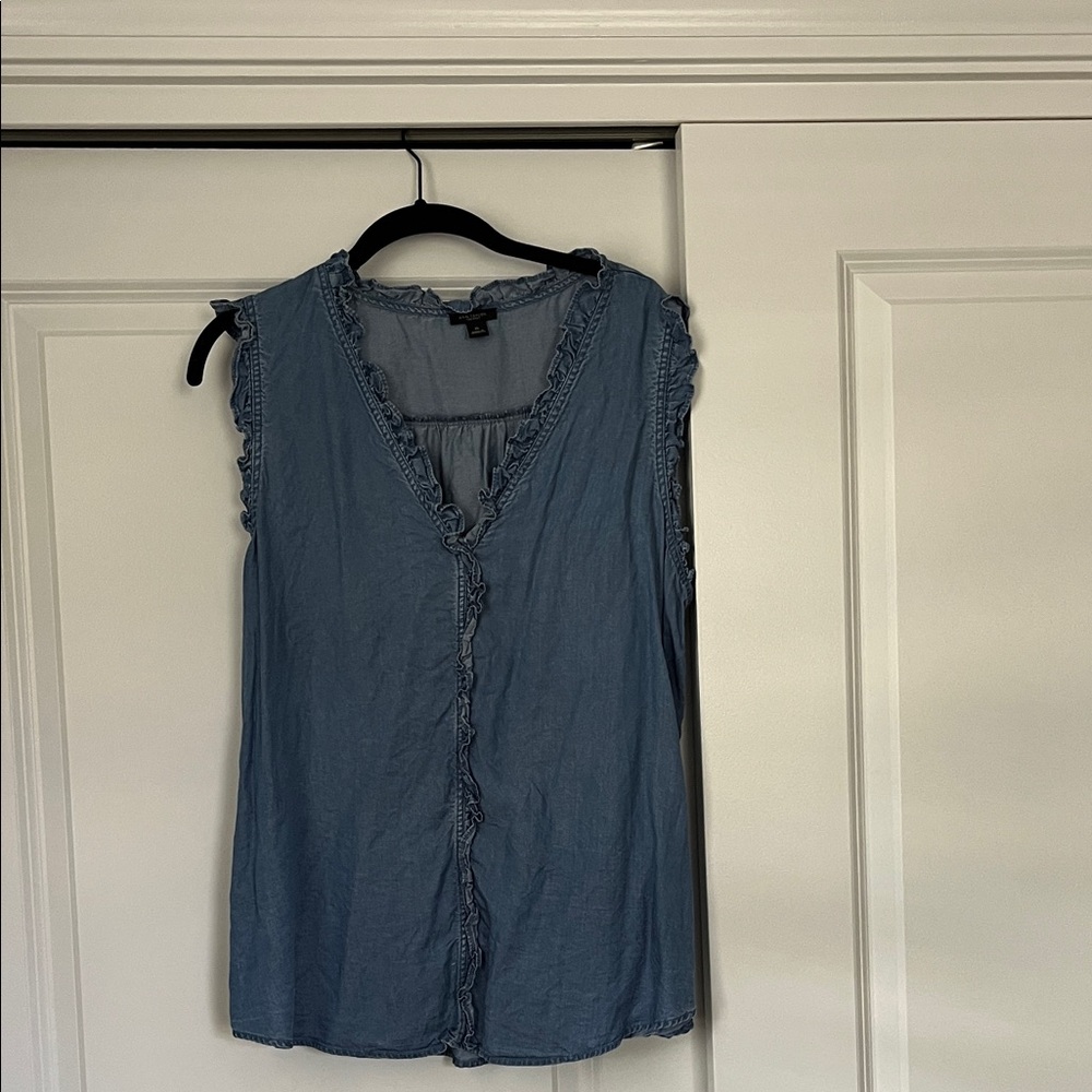 LOFT Ruffled Blue Blouse